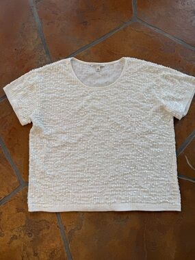 Banana Republic White Short Sleeve Sequin Tee